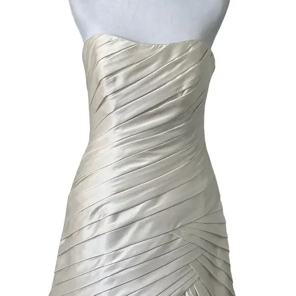 NWOT Maggie Sottero Satin Strapless Corset Fit Flare Wedding Dress Gown 8 10 12 - Picture 5 of 13